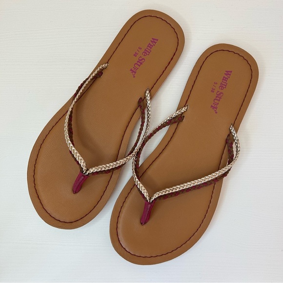 White Stuff Shoes - White Stuff Flip Flops Size UK 5 Leather Braided Gold Pink Sandals